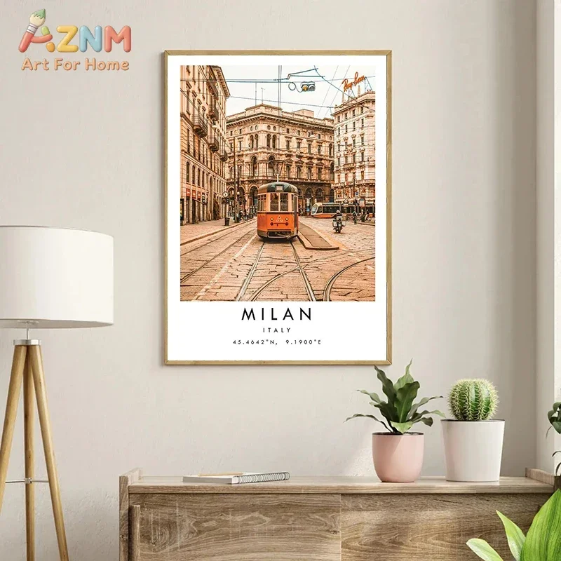 AZNM Europe City Travel Canvas Wall Art Paris Santorini Venice Athens Scenery Print Unframed Canvas Painting Travel Home Decor