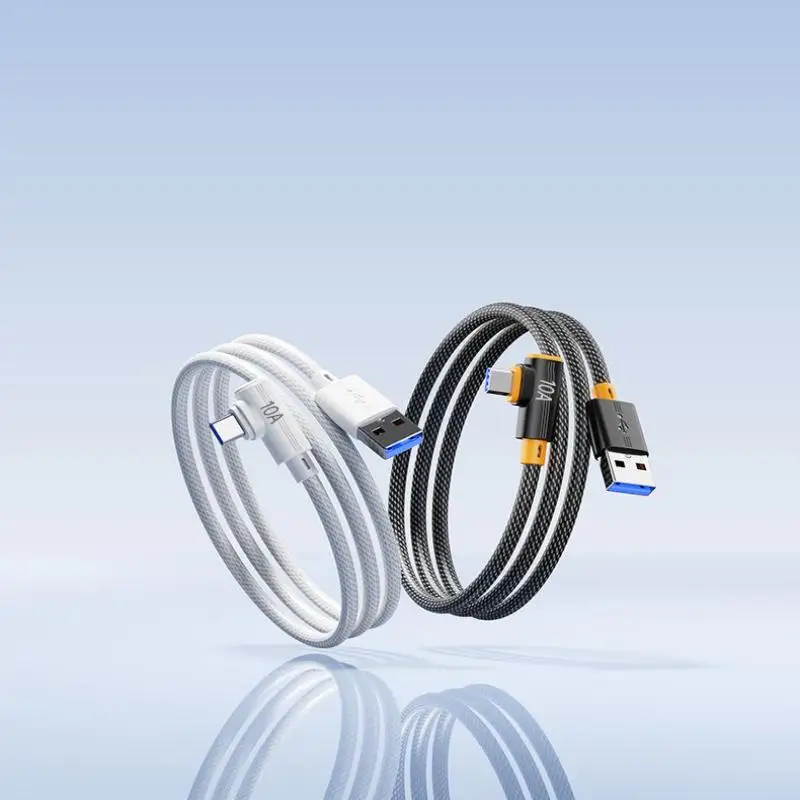 10A L Shape Right Angle Type C Charging Cable Nylon Braided 90 Elbow Fast Charge Wire Multiple Lengths for Xiaomi Huawei
