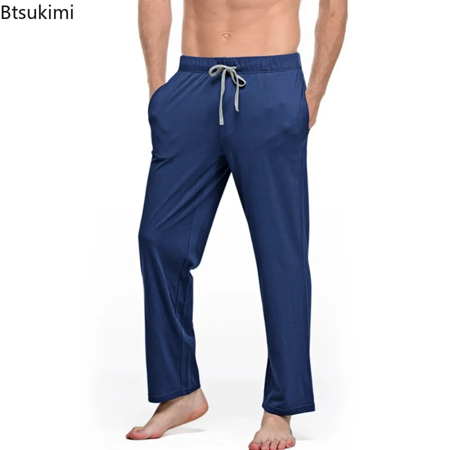 Calça masculina de pijama simples, algodão macio, esporte doméstico, Yoga, sólida, solta, calça casual, lounge, sono, de baixo, masculino, novo