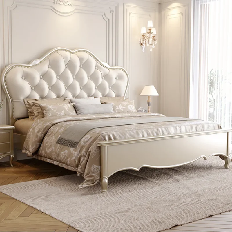 

American Wood Modern Double Bed Elegant Pretty Princess Light Luxury Bed Queen Size Cama Matrimonial Bedroom Set Furniture
