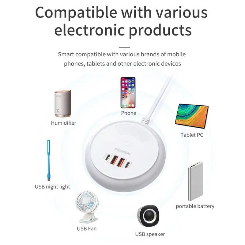 

Rondaful дорожная 2 PD 35 Вт Type-C и 2 USB A 18 Вт, быстрая зарядка, 1 м, удлинитель, вилка для ЕС, Великобритании, США, зарядное устройство, бытовая техника