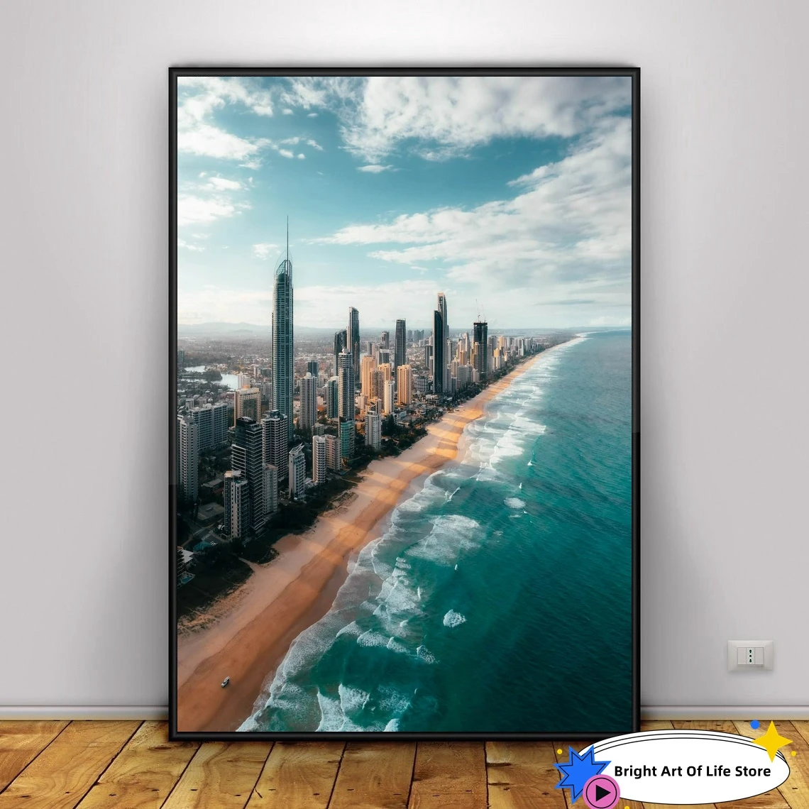 

Surfers Paradise Skyline Artwork, Gold Coast poster, Ocean photo wall art print from Queensland Australia Home Decor Poster