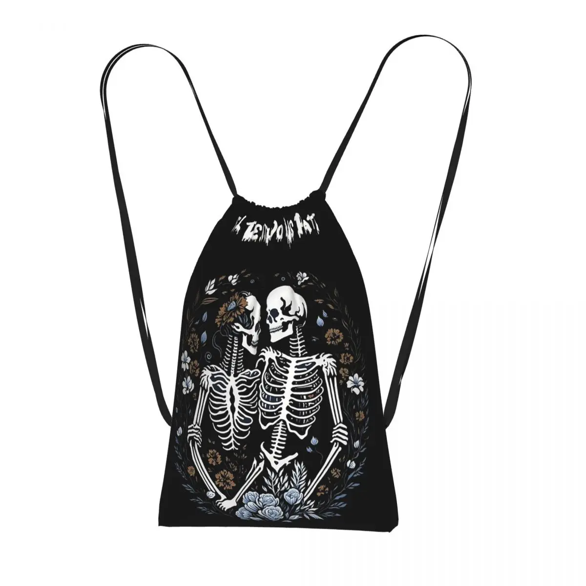 

Two Love Skeleton Surrounded By Floral Backpacks Multi-function Drawstring Bags Sports Bag Book Bags for Travel Students