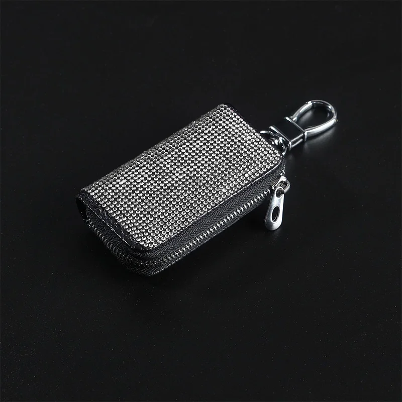 Organizador de llaves de coche para mujer, bolso de cuero PU, estuche de cristal ostentoso, monedero con cremallera cuadrada, bonito, a la moda