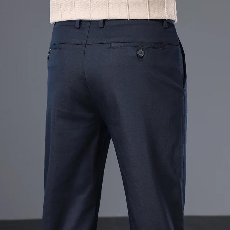 

Autumn Men's Straight Casual Pants Lyocell Cotton Drape Classic Black Khaki Comfortable Stretch Business Trousers High Quality