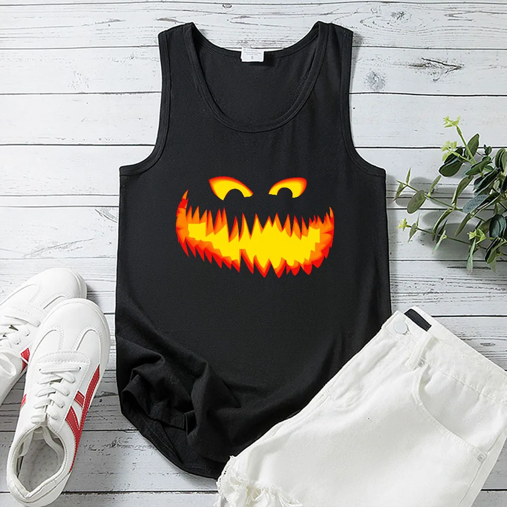 Seeyoushy Demon Smile Print Fun Printed Women's Top Summer Trend Women's Tank Top Y2K Aesthetic Clothing Hurdle Vest Top Mujer