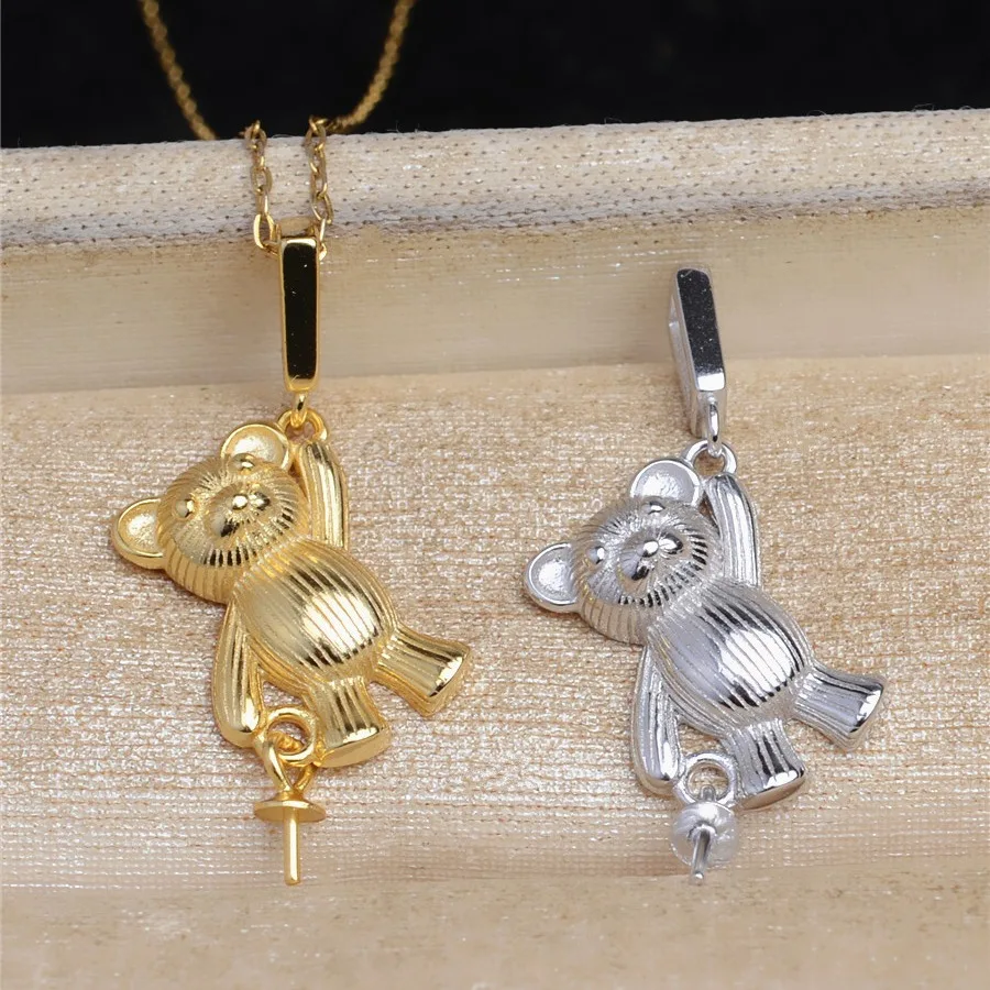 

Cute Bear Shape 925 Sterling Silver Pendant Mounts Base Findings Settings Mountings Jewelry Fittings for 8-12mm Pearls