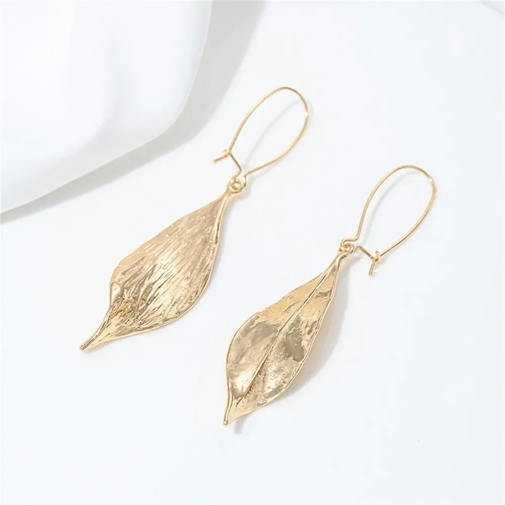 14K Copper Three-Dimensional Leaf Pendant DIY Handmade Ornament for Necklace And Earrings Jewelry Making