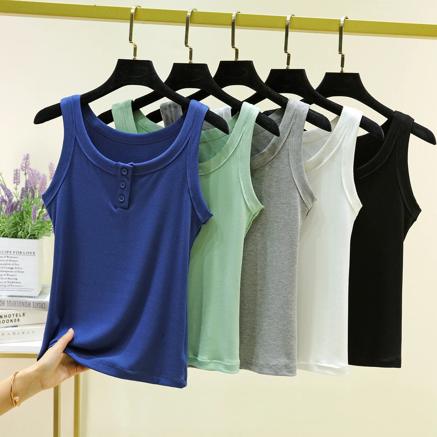 Summer Thin Strap Vest Women's Sleeveless Slim Fit Base Layer Pure Color Hide Underarm Thin Model Workwear Regular Length