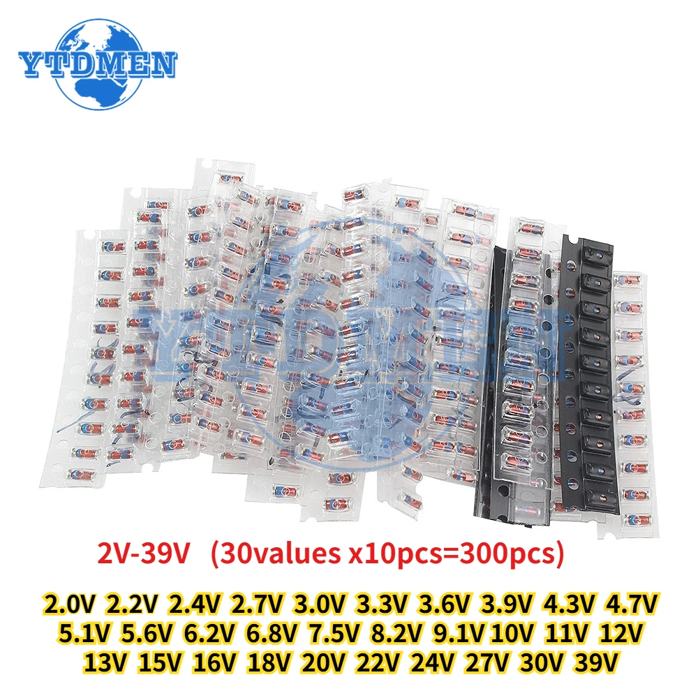 370PCS AMS1117 Voltage Regulator & SMD Diode Kit LL34 0.5W Zener Diode 2V-39V + 1N4148 Switching Diodes Electronic Component Kit
