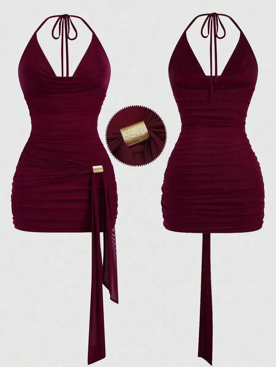 

Plus Size Women Y2K Sexy Ruffle Slip Dress For Christmas