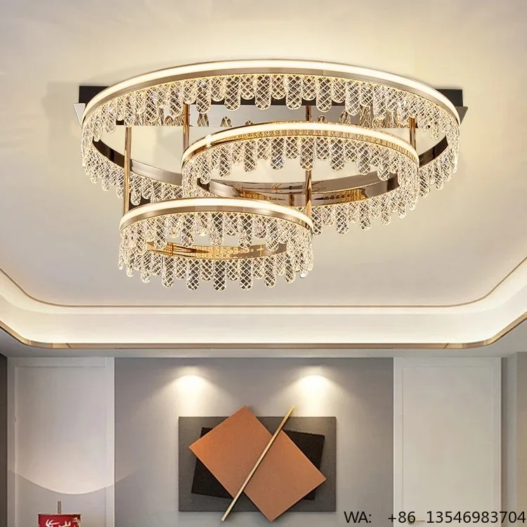 Luxury Design Surface Mount Dimmable Crystal LED Ceiling Light for Bedroom Living Room