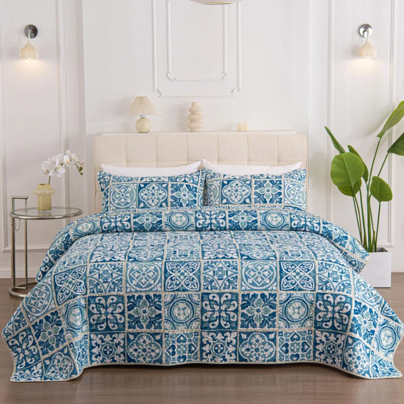 CHAUSUB Printed Bedspread Quilt Set Queen Full Size 3-Piece Summer Lightweight Quilted Blanket for Bed Thin Comforter Home Decor