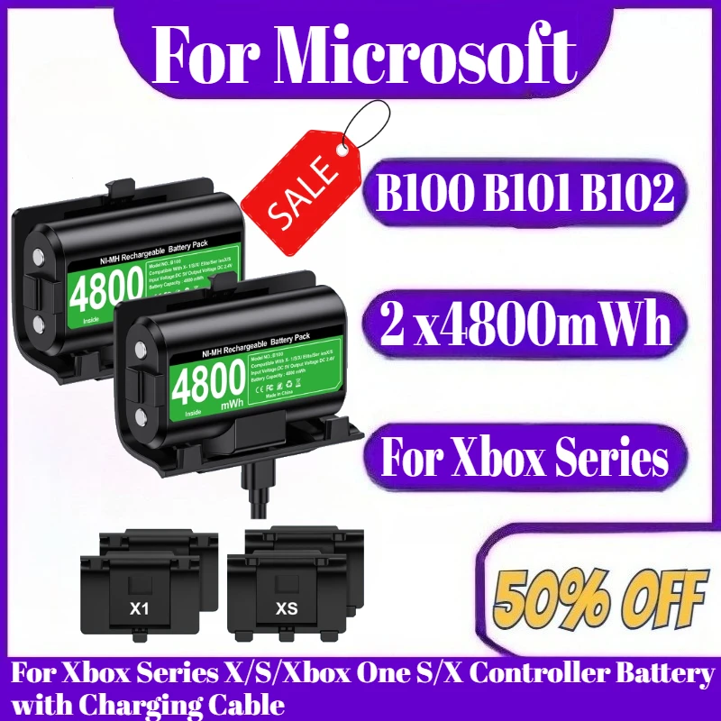 

B100 B101 B102 2 x4800mWh Rechargeable Battery For Xbox Series X/S/Xbox One S/X Controller Battery with Charging Cable
