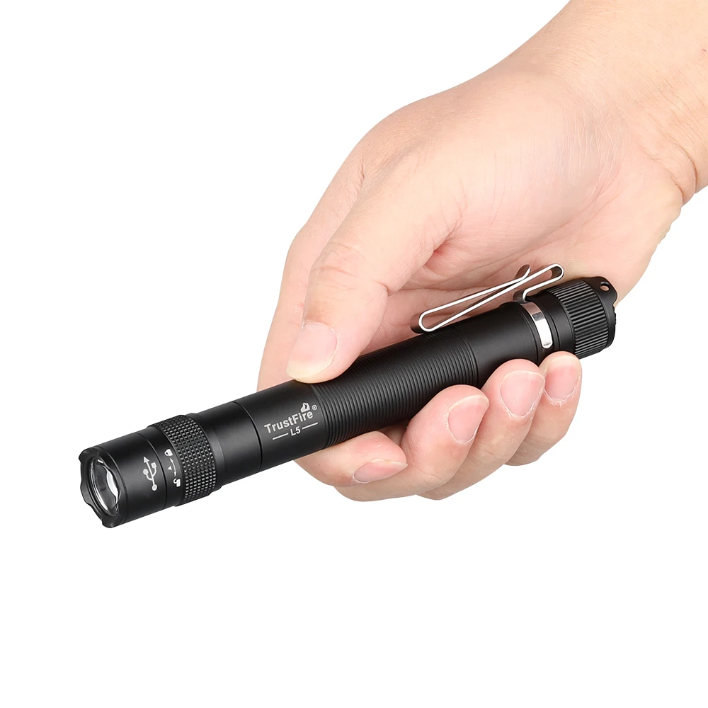 Trustfire L5 1000LM EDC Flashlight Tactical USB Portable Rechargeable Torch Mini LED Light with Back Clip For Camping Emergency