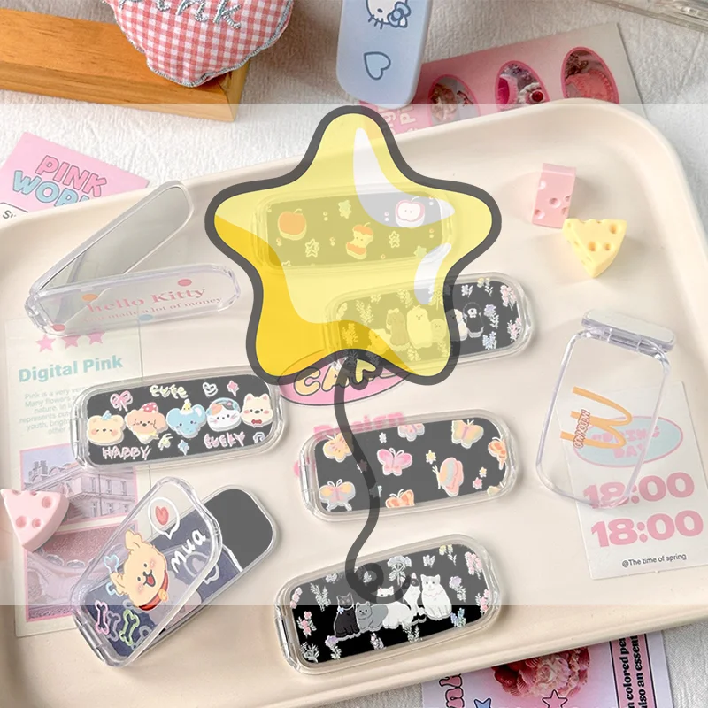 

Держатель для телефона с зеркалом для макияжа с милым мультяшным котом и собакой — складная подставка двойного положения, аксессуары для мобильных телефонов