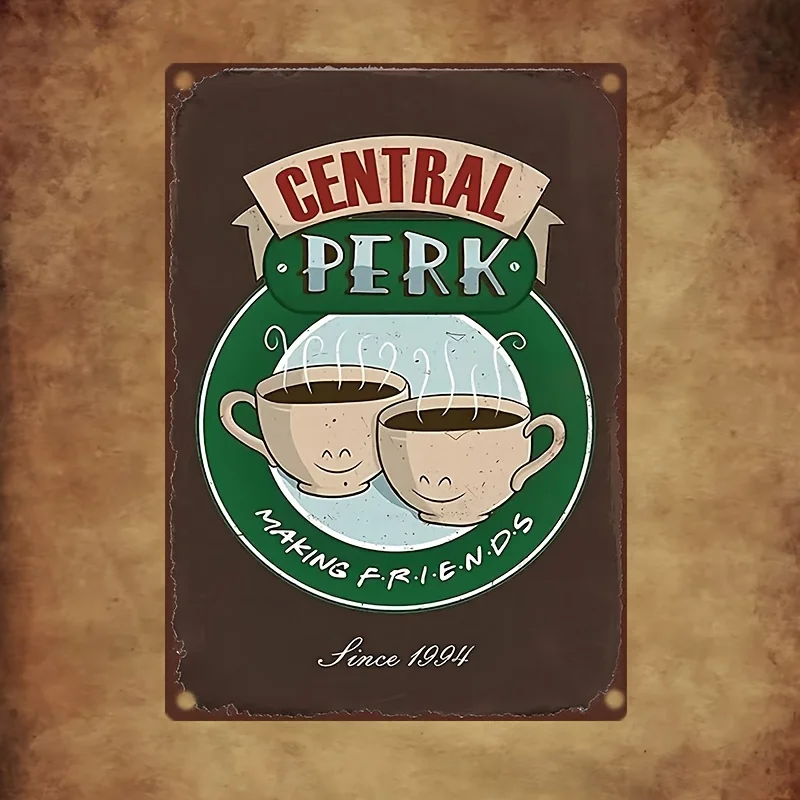 Vintage Central Perk Metal Sign -  Weather-Resistant Wall Decor with 