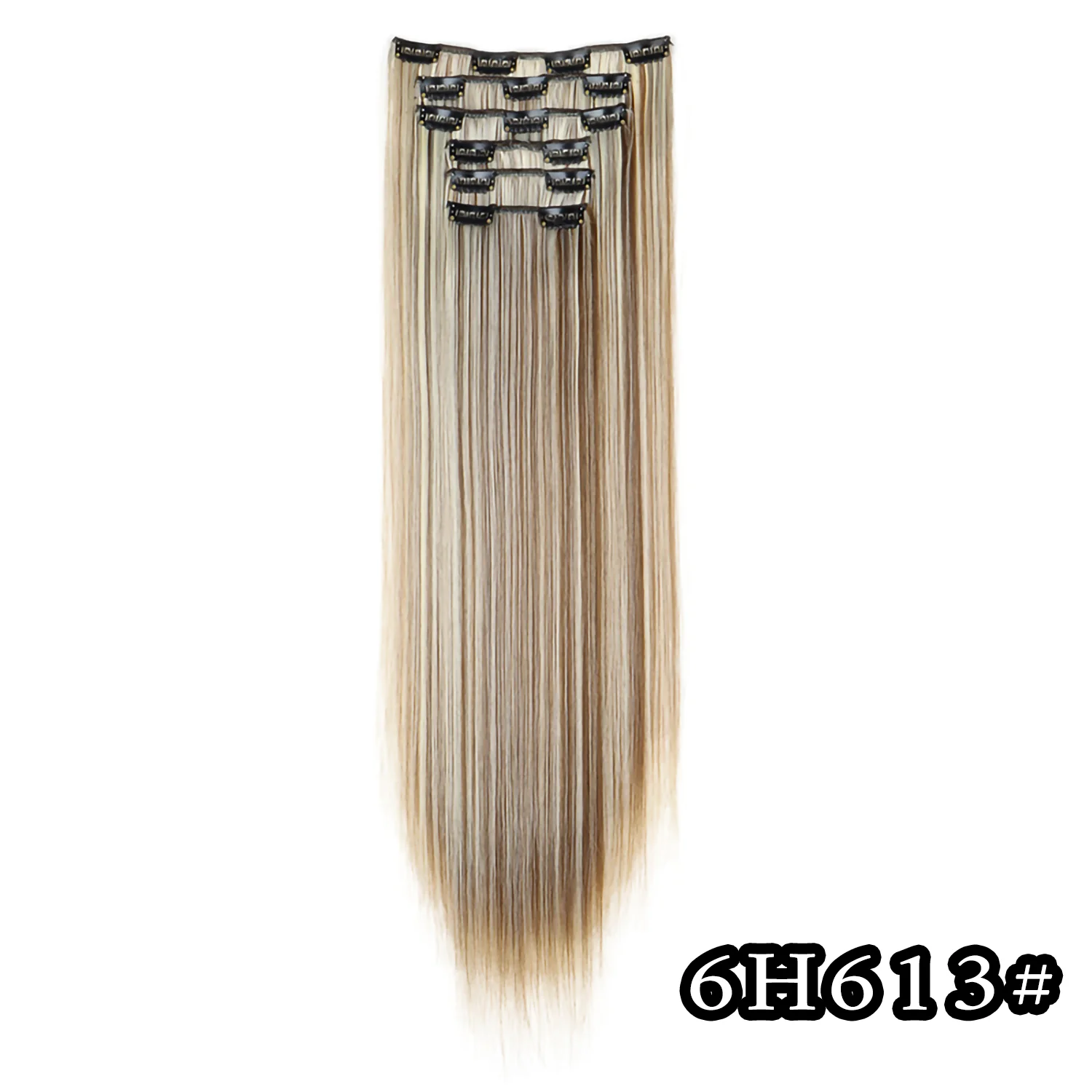 24 Zoll 16 Clips in Haarverlängerungen Lange glatte Frisur Synthetische blonde schwarze Haarteile Hitzebeständiges Kunsthaar Täglicher Gebrauch – Detail 17