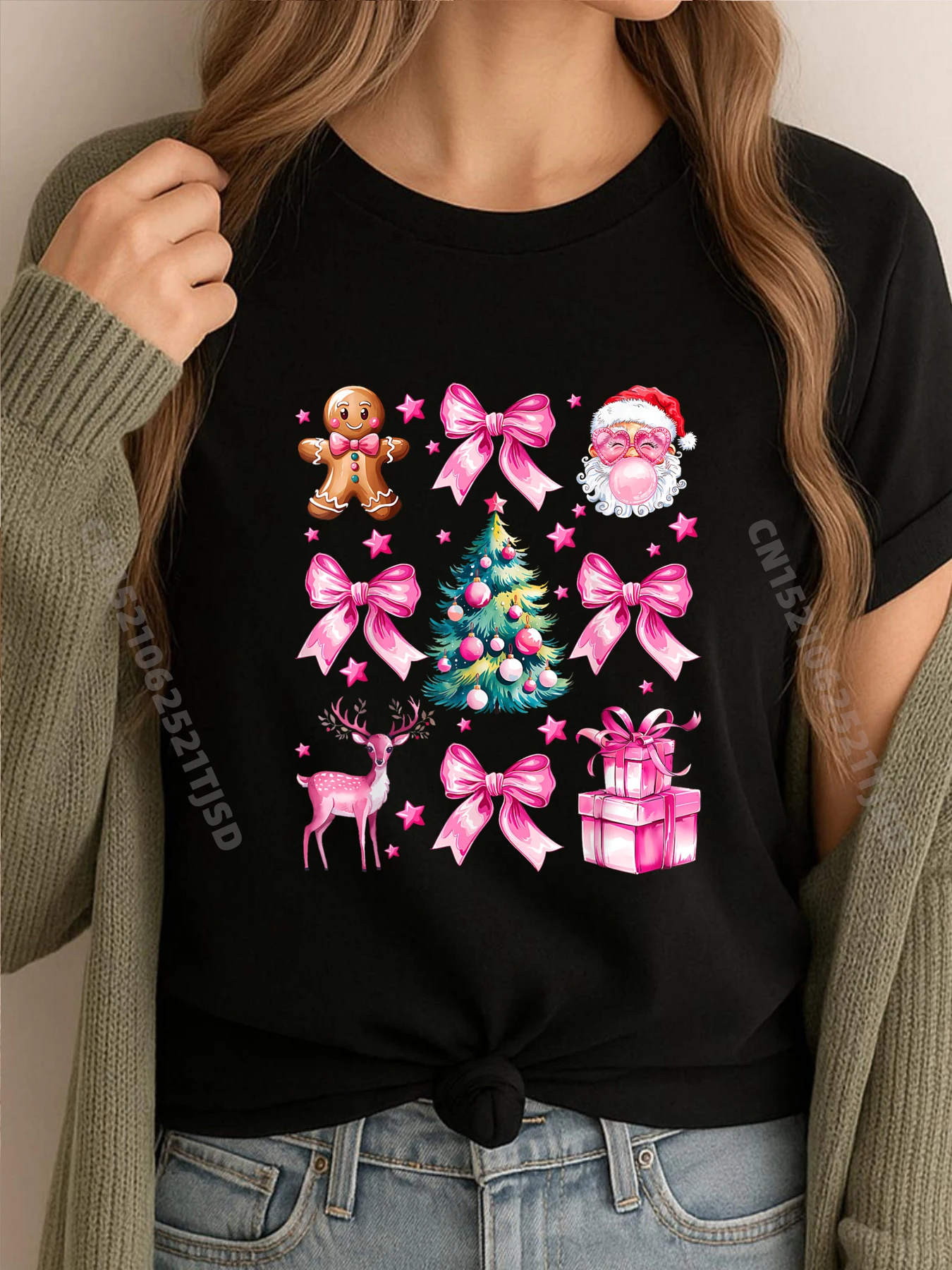 

Милый кокетный бант, розовая рождественская елка, футболки с рисунком для девочек, мужская хлопковая футболка с принтом
