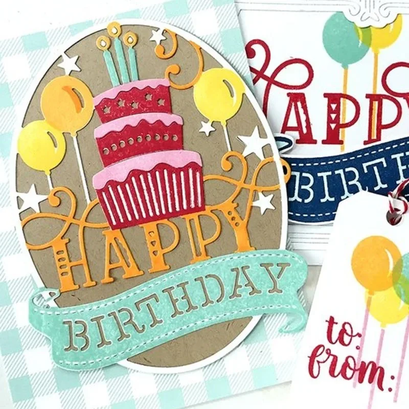 Cut Die Design Happy Birthday Greeting Card Metal Cutting Die Stencil DIY