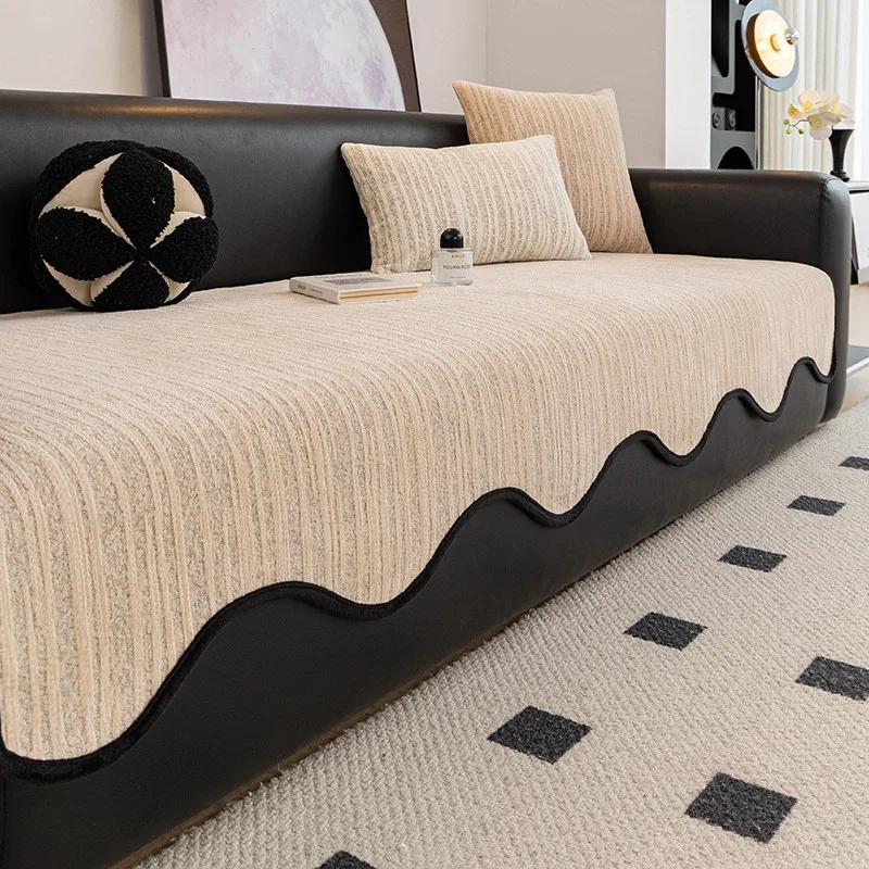 1Pcs All-Season Straight Row Chenille Non-Slip Stain-Resistant Cat Scratch Resistant Sofa Cushion Backrest Cover Slipcover