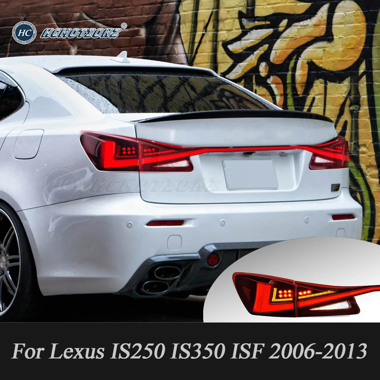 HCMOTIONZ NEW Design LED Tail Lights for Lexus IS 2006-2012 DRL Rear Lamps Assembly IS250 IS350 ISF IS300 220d with Middle Lamp