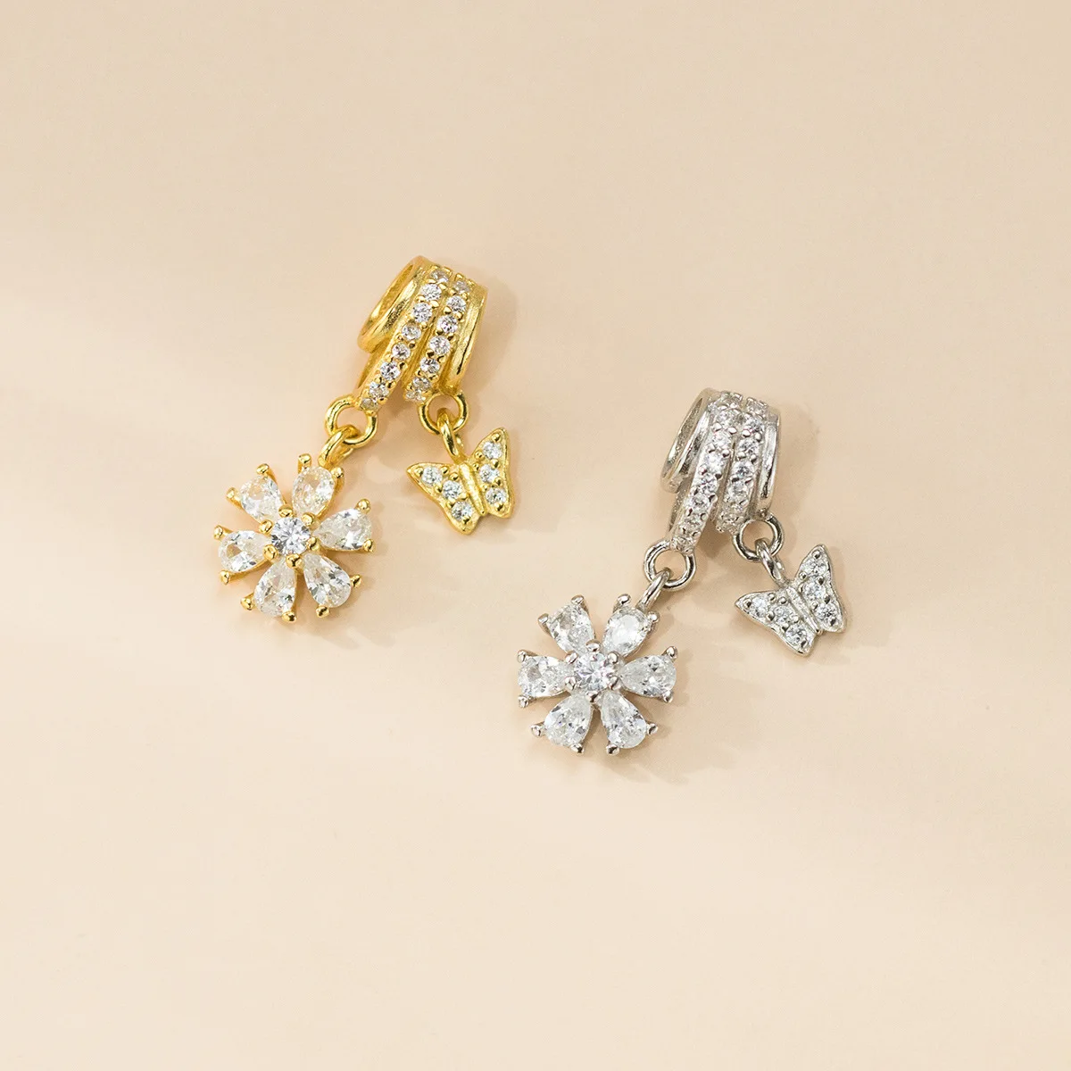 

925 Silver Charms Zircon Butterfly Pendant DIY Necklace Accessries Jewelry Silver 925 Charms Silver Flower Snowflake
