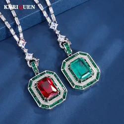 Charms Vintage 12*16mm Emerald Ruby Pendant Chain Necklaces for Women Gemstone Lab Diamond Cocktail Party Fine Jewelry Lady Gift