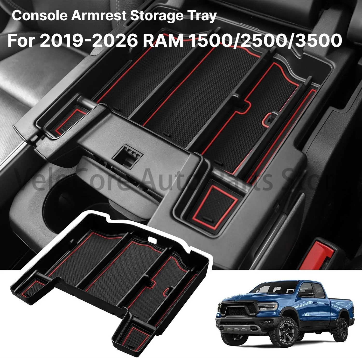 Perfect Fit Center Console Armrest Storage Tray for 2019-2026 RAM 1500/2500/3500 - Anti-Slip & Space-Saving Organizer