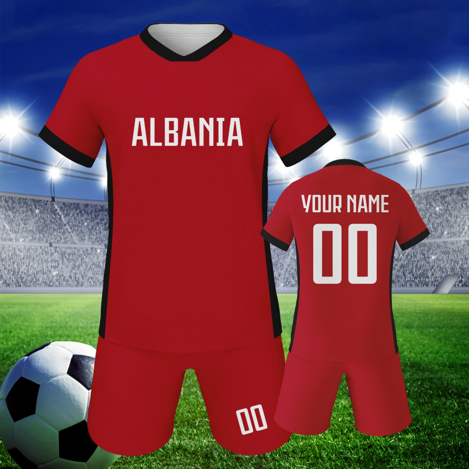 

Custom Albania Soccer Jersey Kids Soccer Team Practice Jersey Outfits Personalized Name Number Football Uniform 3-14Y