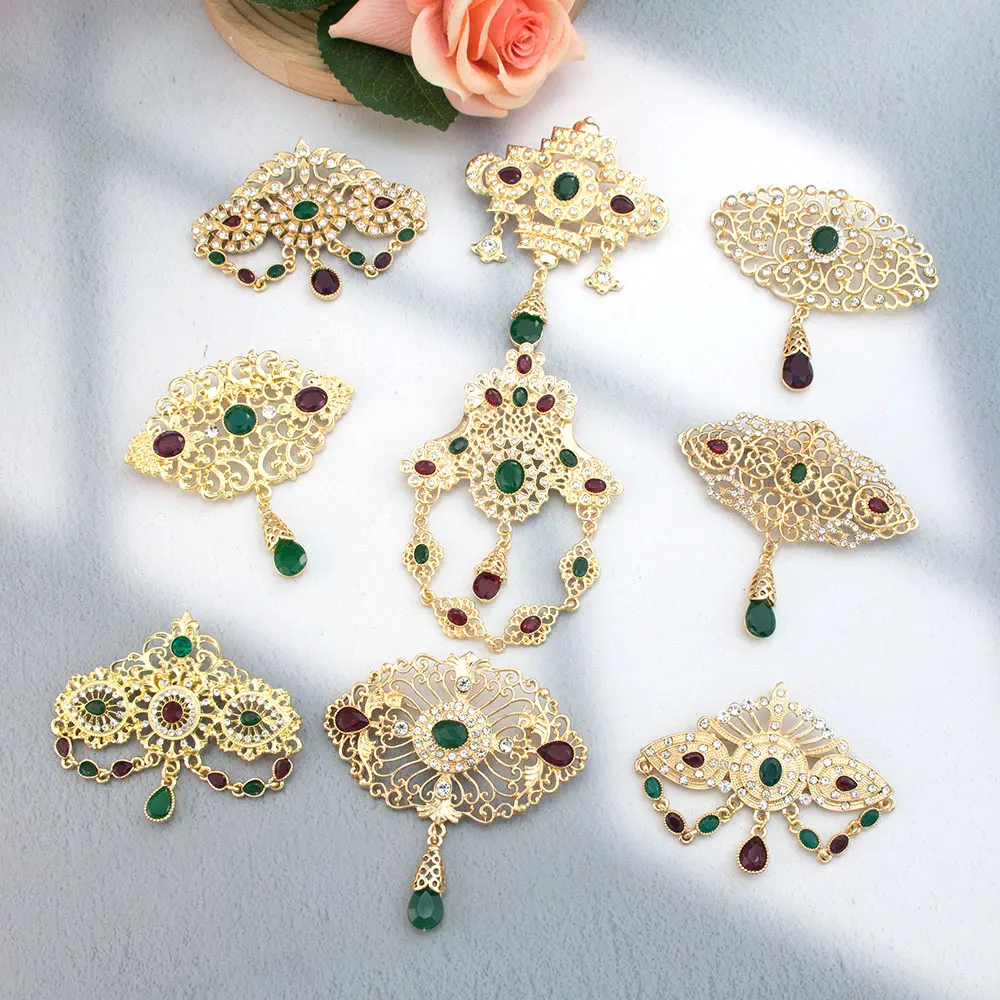 Fashion Colorful Arabic Women Brooch Gold Color Morocco Algeria Bridal Caftan Brooch Festival Wedding Hijab Pins