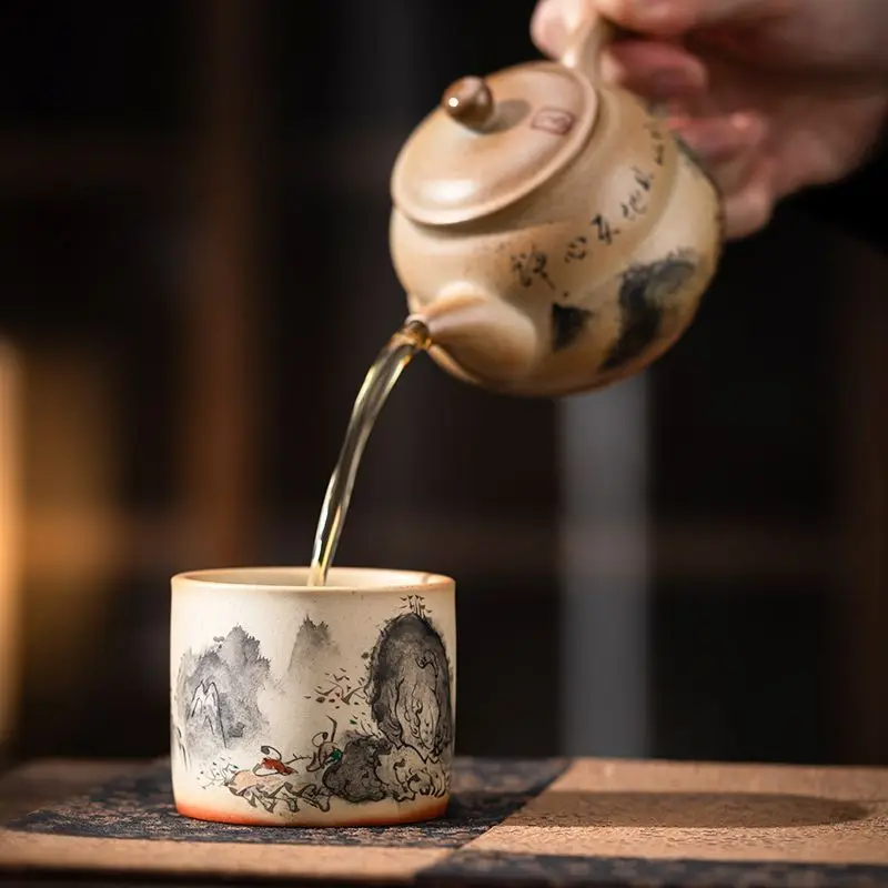Diyunzhou Pure Handmade Hand-Painted Old Porcelain Clay Firewood-Fired Tasting High-End Master Finger Cup Kung Fu Tea Set