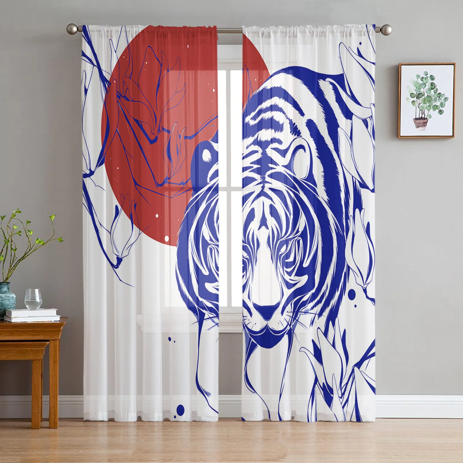 Monochromatic Flower Tiger Voile Curtains for Living Room Window Treatment Home Bedroom Hotel Decorative Sheer Tulle Drapes