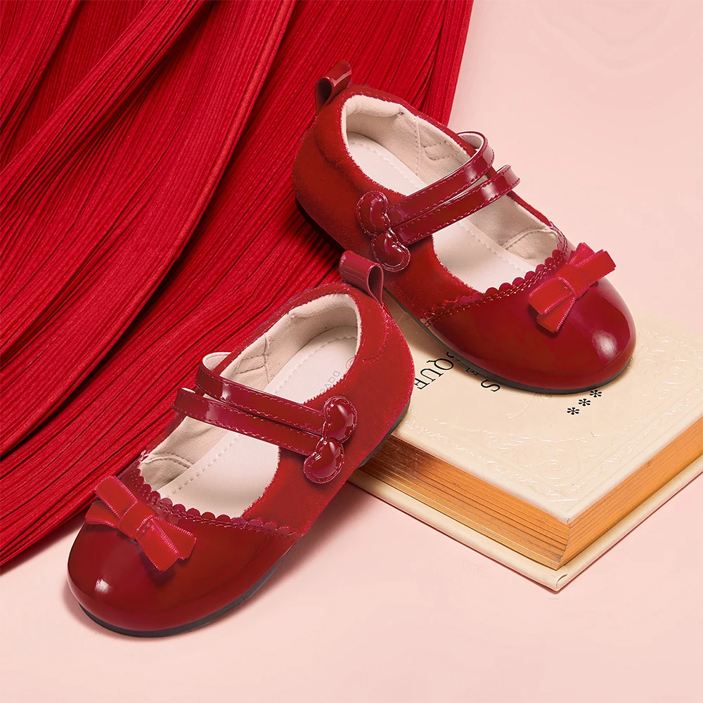 Dave Bella Children Leather Shoes Autumn Spring Girls Retro Red Shoes Anti Slip Kids Soft Princess Shoes Elegant Party DB1260037