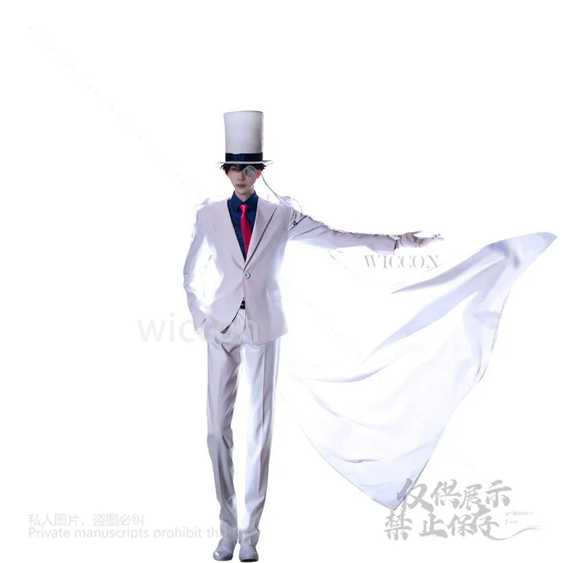 Kuroba Kiddo Косплей Костюм Аниме Волшебная Униформа Хэллоуин Вечеринка Мужчины Парики Реквизит Шляпа Очки Полный Комплект Взрослых Детей Ролевые Игры