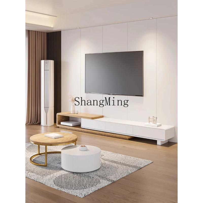 SM Home Premium Living Room Floor Cabinet Modern Simple Solid Wood TV Cabinet Coffee Table