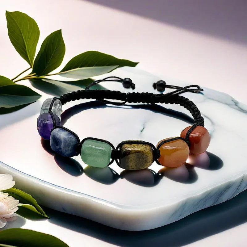 7 Chakra-Armband aus Natursteinperlen für Damen und Herren, handgefertigt, geflochtenes Seil, verstellbar, Wickelarmband, Paar-Modeschmuck, Geschenk – Detail 2