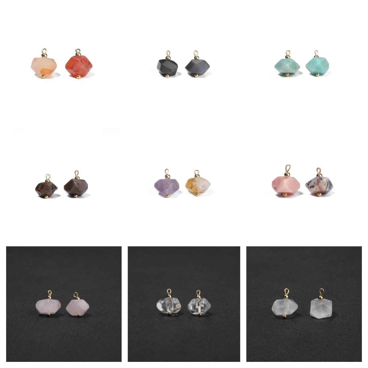 5PCS Natural Stone Polygon Semi-precious Pendant Charms