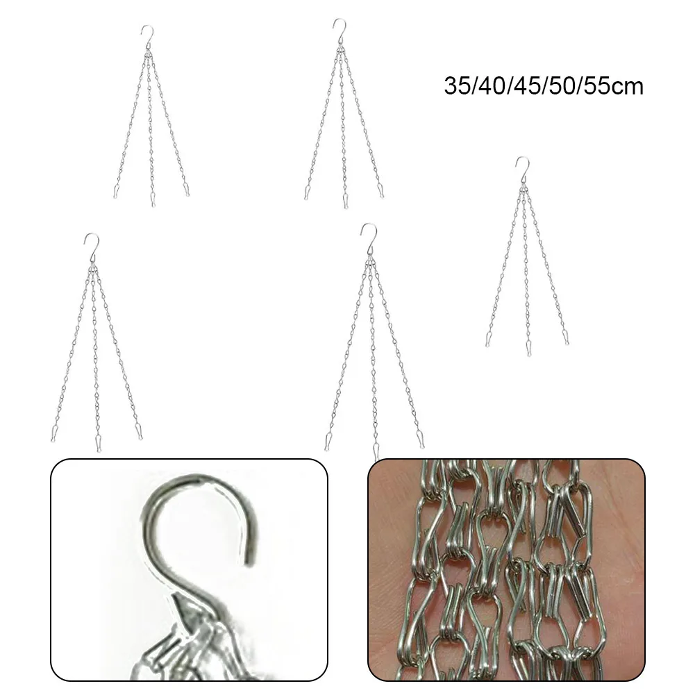 ยี่ห้อใหม่ดอกไม้หม้อแขวนโซ่ 3 Strand กันสนิมเงินทนทานติดตั้งง่ายสวนแขวนตะกร้า