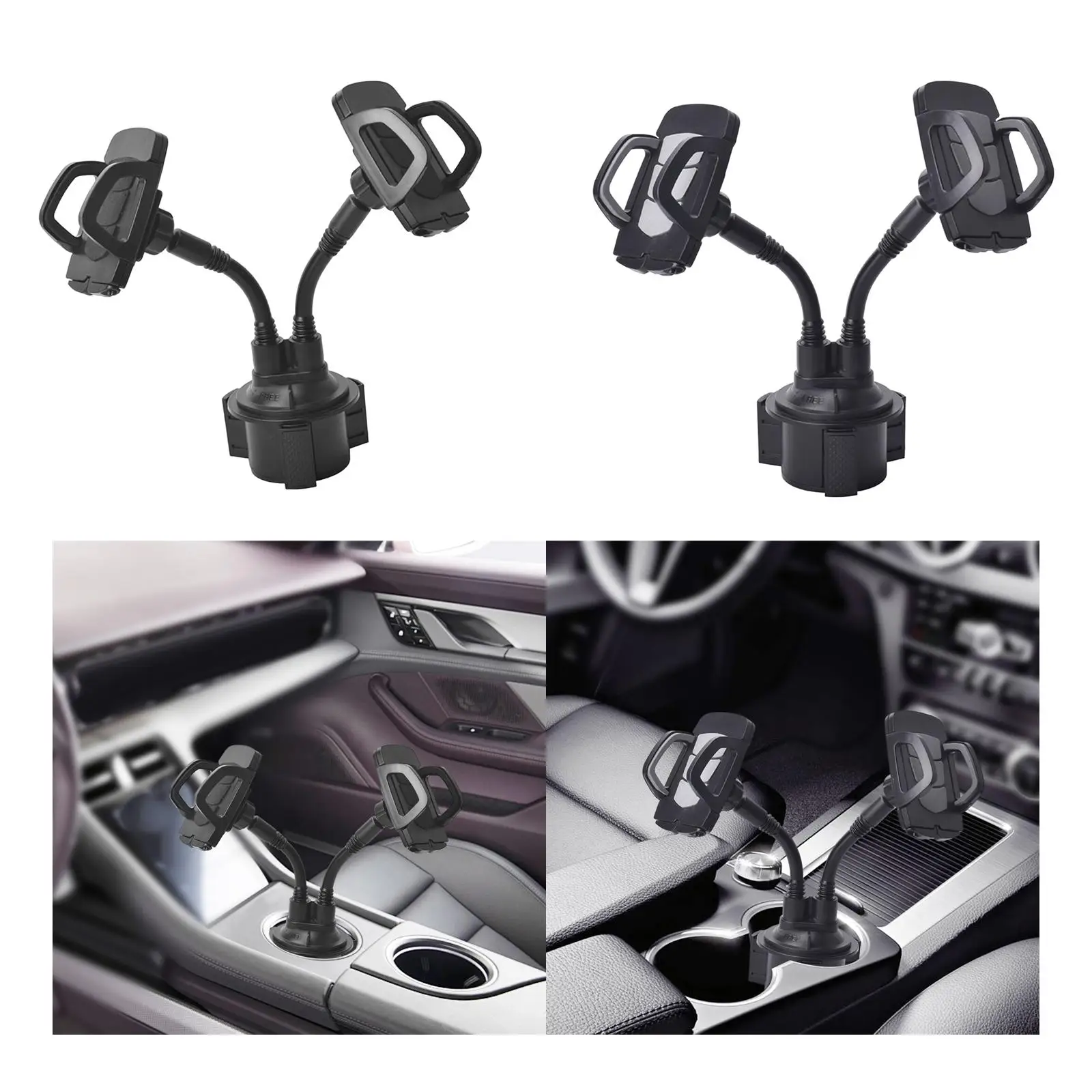 

Двойной держатель для телефона для автомобильного подстаканника, аксессуар, прочный, легкий, легко устанавливается, подходит для смартфона 4,5-9,5 см, регулируемая ширина смартфона