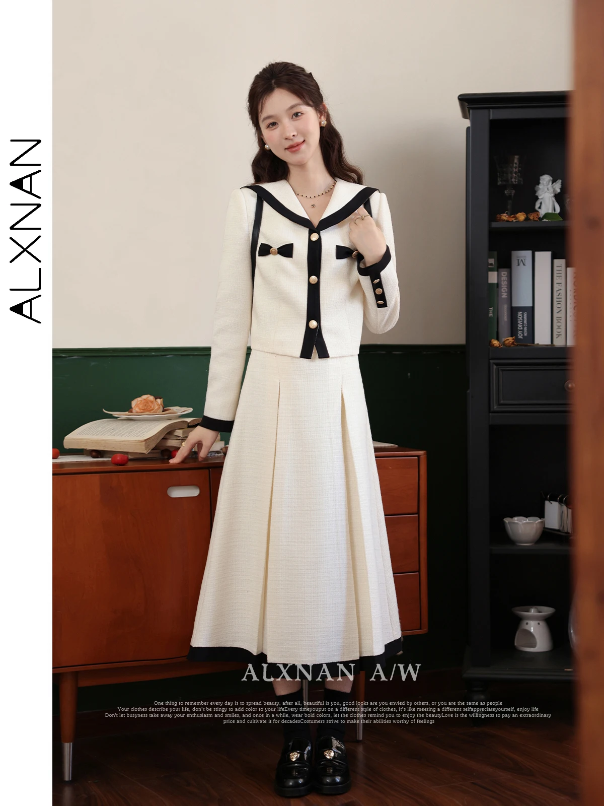 

ALXNAN Women's Pleated Long A-line High-waist Skirt 2025 Autumn Fashion Office Lady Elegant Casual Female Clothing LXN32525BSQ