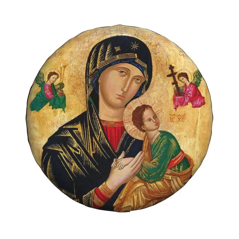 Custom Our Lady Of Perpetual Help Spare Wheel Tire Cover for Toyota RAV4 Prado Roman Catholic Virgin Mary Jeep RV SUV