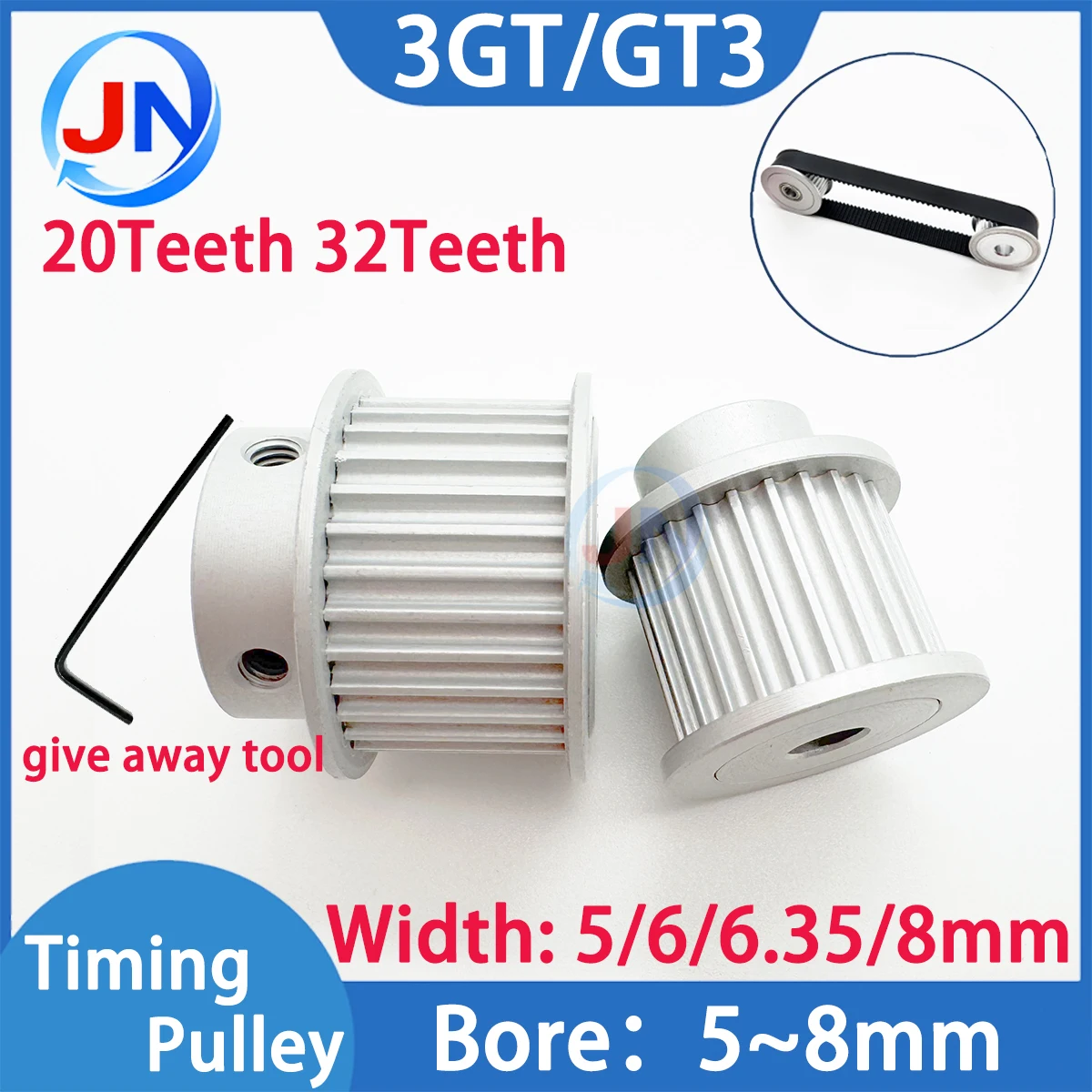 20Teeth 32Teeth 3GT Timing Belt Pulley Bore 5/6/6.35/8mm Fit W=6/9/10mm 3GT Belt Synchronous Wheel Pulley 20T 32T CNC Machine