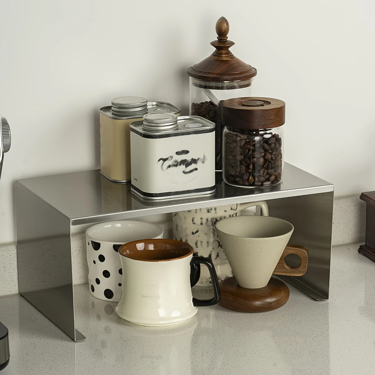 Stainless Steel Countertop Shelf Organizer U-Shaped Coffee Station Rack Multi Layer Cup Display Stand Cafe Bar Mug Storage Riser