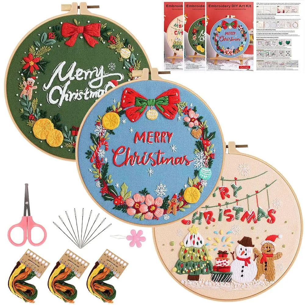 

Merry Christmas Embroidery Kits for Adults Beginner DIY Sewing Needlepoint Cross Stitch Practice Kit Christmas Home Decoration