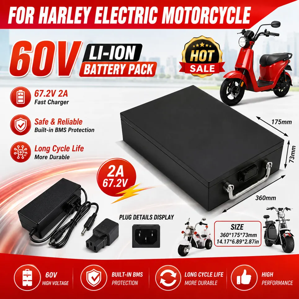 60V 40Ah Li-Ionen-Akku für Elektromotorräder, 2000W, für Harley zweirädrigen, faltbaren Citycoco Elektroroller, kostenloses Ladegerät