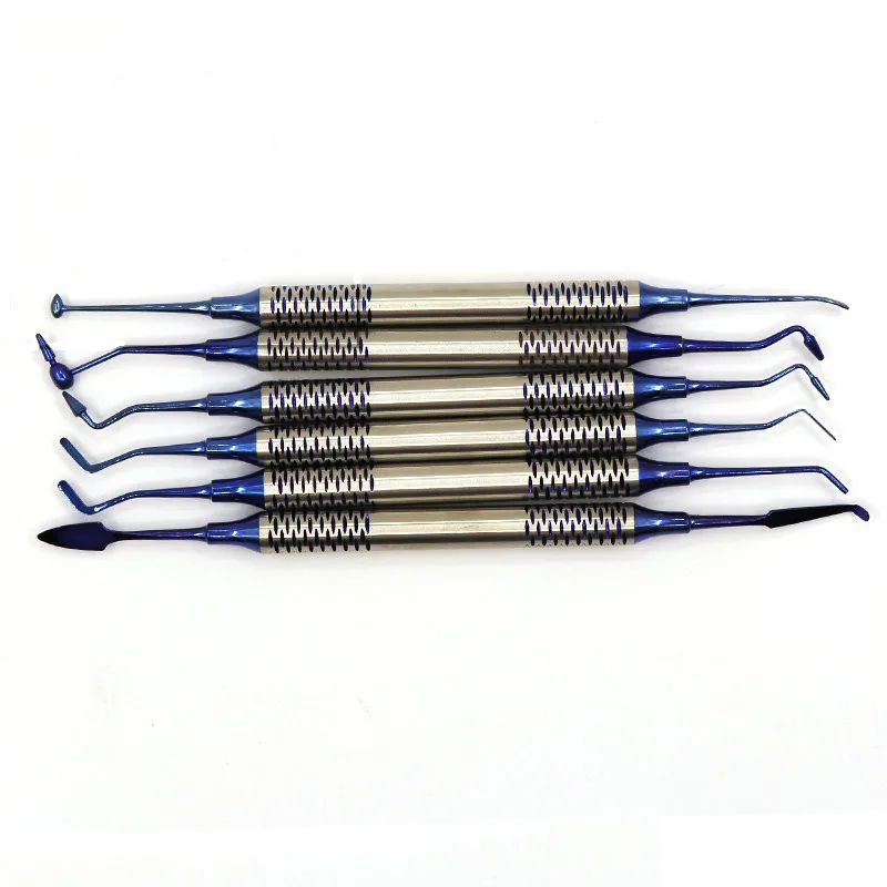 1Set/6PCS Dentistry Composite Resin Filling Set Spatula Thick Handle Titanium Plated Head Filler Restoration Dental Instrument