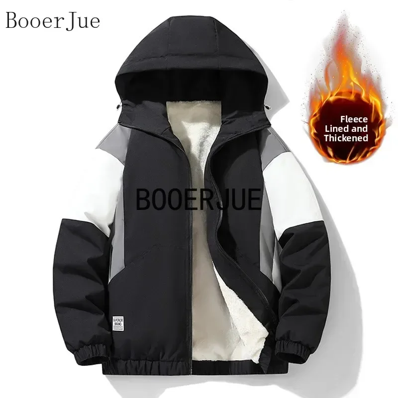 Men's Thickened Fleece Lined Cotton Jacket Baseball Collar Removable Cap Heat Retention Warm Casual Outerwear Autumn Cycling