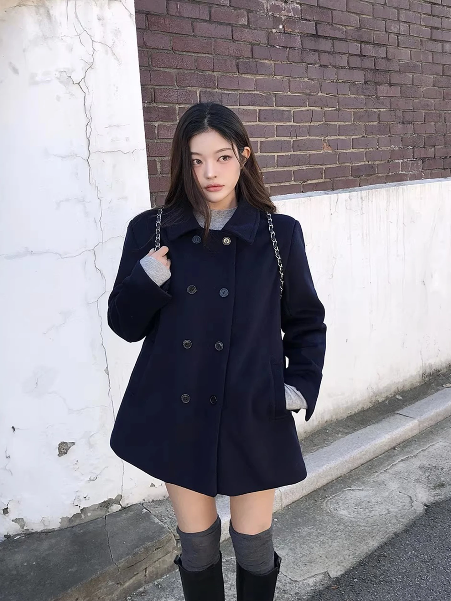 Cappotto di lana doppiopetto Thiened Cappotto di media lunghezza allentato da donna Cappotto grande coreano Sle Pendolarismo Pure E-commerce