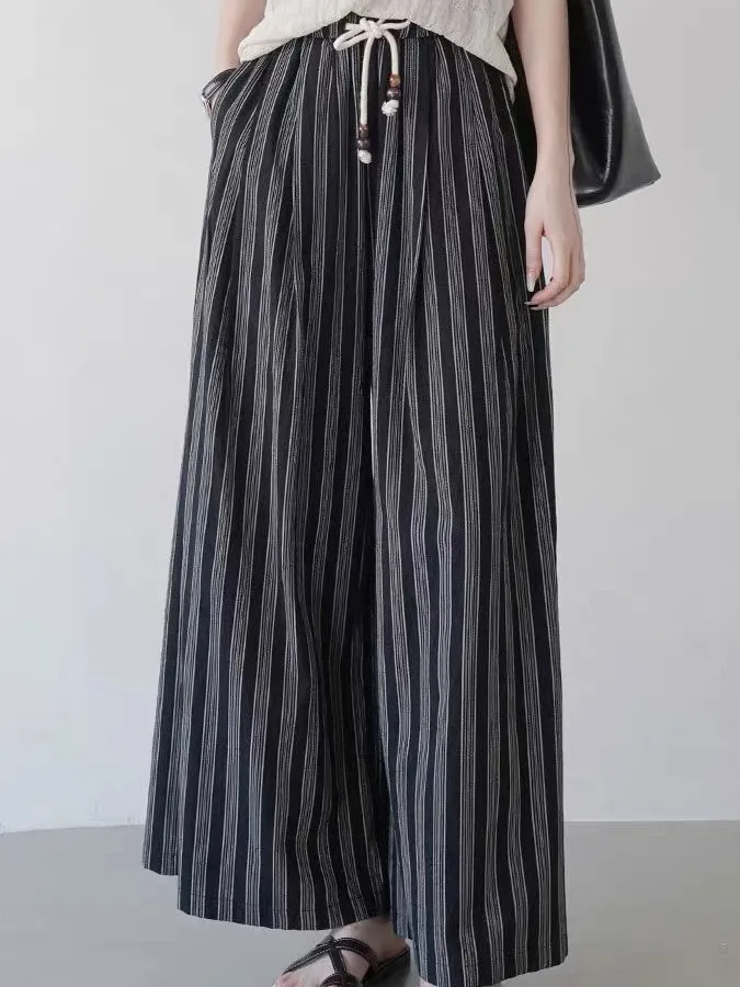 Pantaloni larghi a gamba larga da donna Estate 2025 New Faion Agel Dstring Pantaloni casual a righe coreani Sle Trendy Pendolarismo Vento